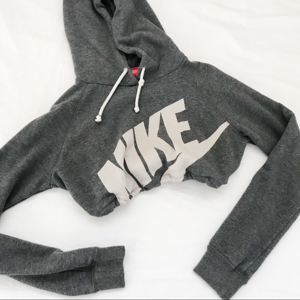 Gray Nike drawstring crop hoodie